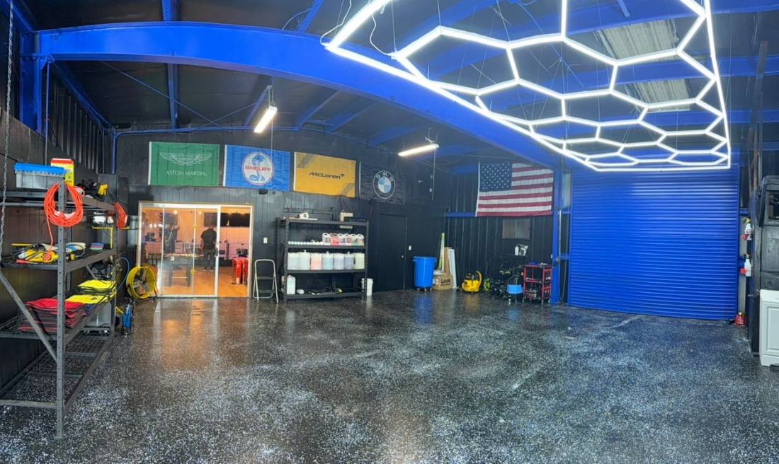 Clean, dry floor and open bay ready for the next car